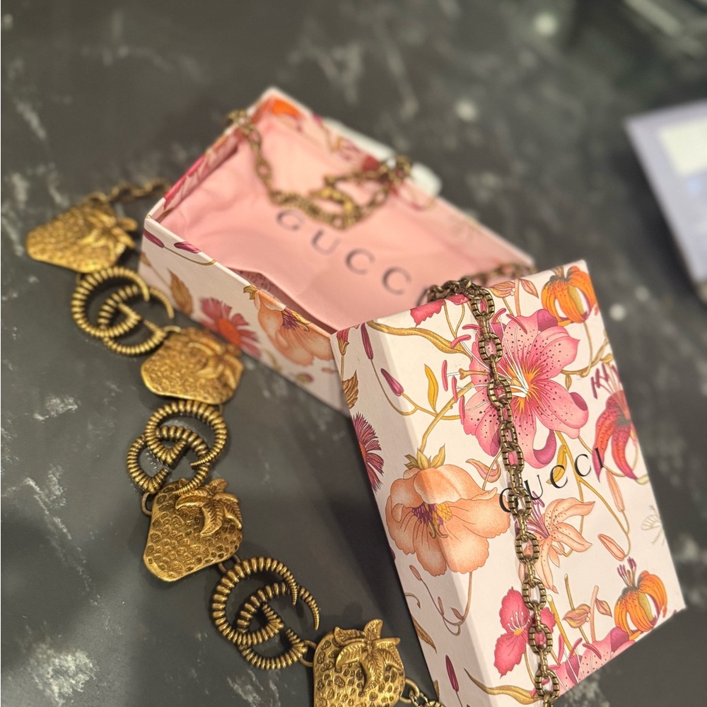 Gucci Gold Strawberry belt